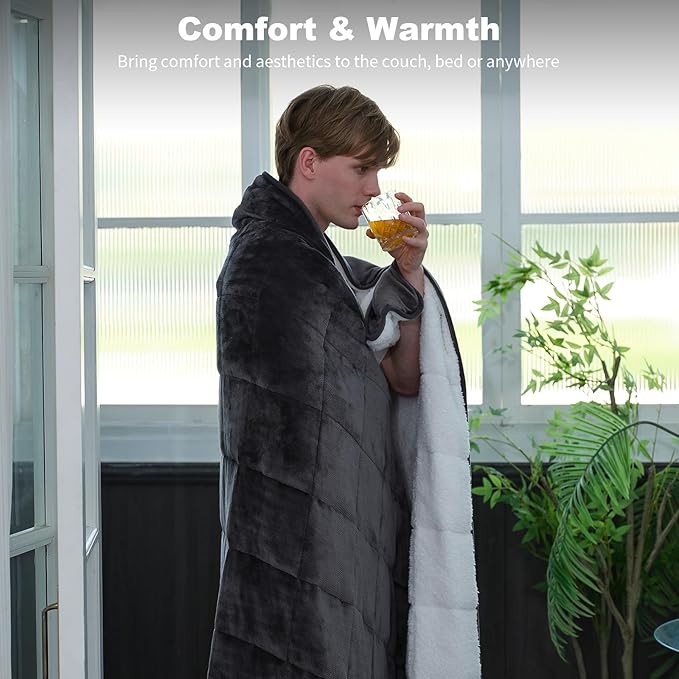 Weighted Blanket King Size 25 lbs 88x104 inches, Sherpa Fleece Throw Blanket for Couple with Soft Plush Flannel Top, Fuzzy Fluffy Cozy Warm and Thick Heavy Blanket for Winter