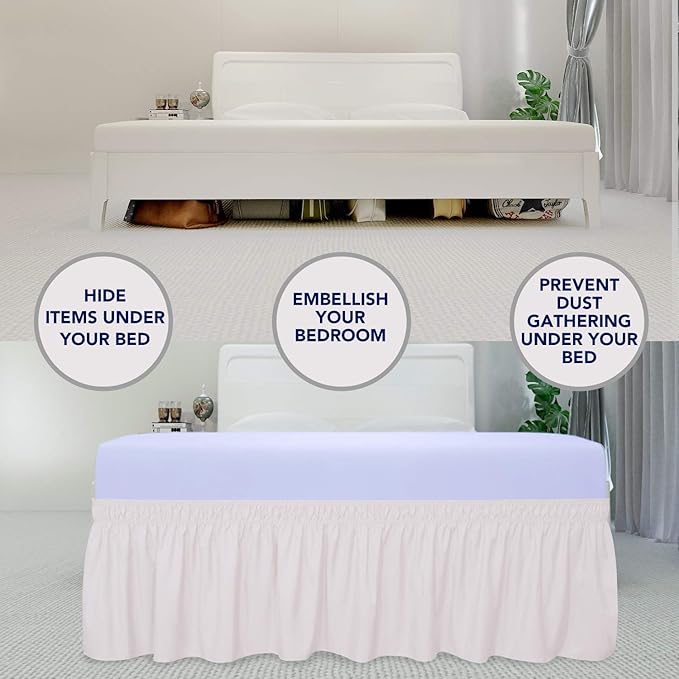 PureFit Wrap Around Ruffled Bed Skirt with Adjustable Elastic Belt - 22 Inch Drop Easy to Put On, Wrinkle Free Bedskirt Dust Ruffles, Bed Frame Cover for Twin,Twin XL and Full Size Beds, Baby Pink