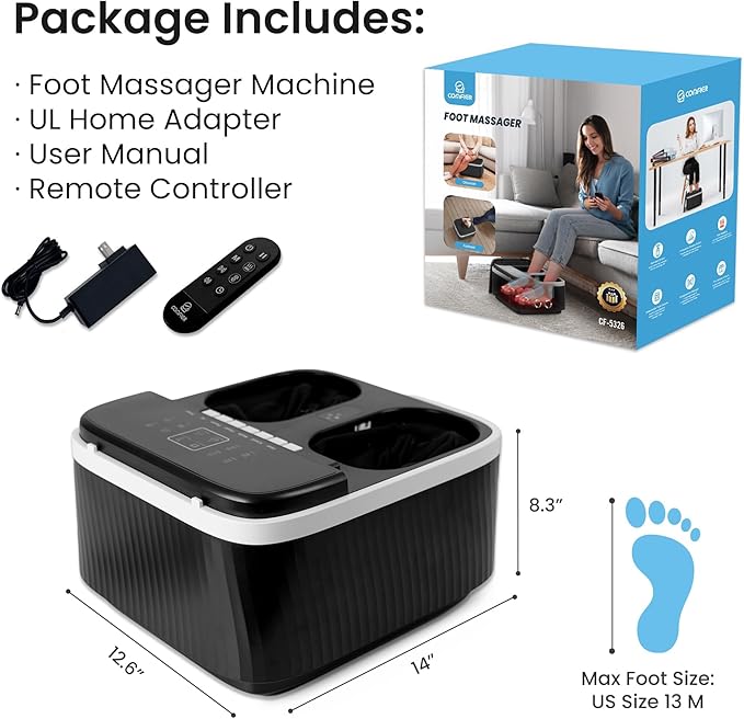 COMFIER FSA Eligible Foot Massager with Heat, Shiatsu Foot Massager Machine for Neuropathy Plantar Fasciitis, Squeeze & Rolling Foot Massage, Remote Control & Piano-Key Button