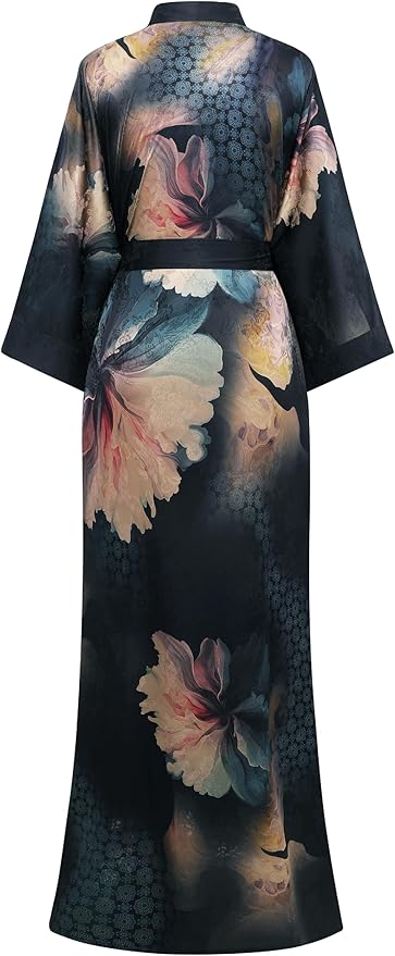 PRODESIGN Kimono Robe for Women - Long Satin Sleepwear Silky Kimono Cover-Up Nightgown Japanese Bathrobe Loungewear Blouse