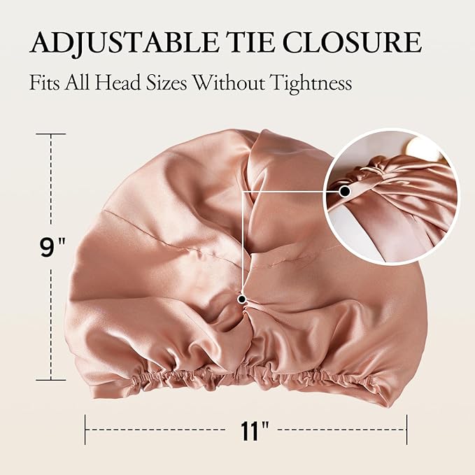100% Mulberry Silk Bonnet for Sleeping, Adjustable Tie Closure for Women, Breathable Hair Wrap for Hair Protection