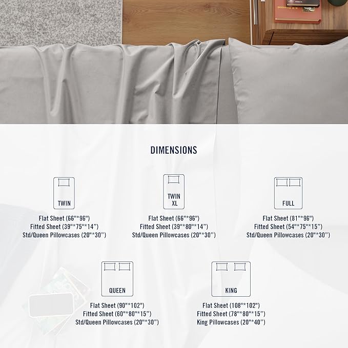 IZOD 100% Egyptian Cotton Sheets Set Twin Size, Cotton Percale Crisp Sheet Set 3Pc,Lightweight & Deep Pocket fits Upto 17", Long-Staple Soft Combed, Hotel Style Luxury Bedding Sheet - Sterling Silver