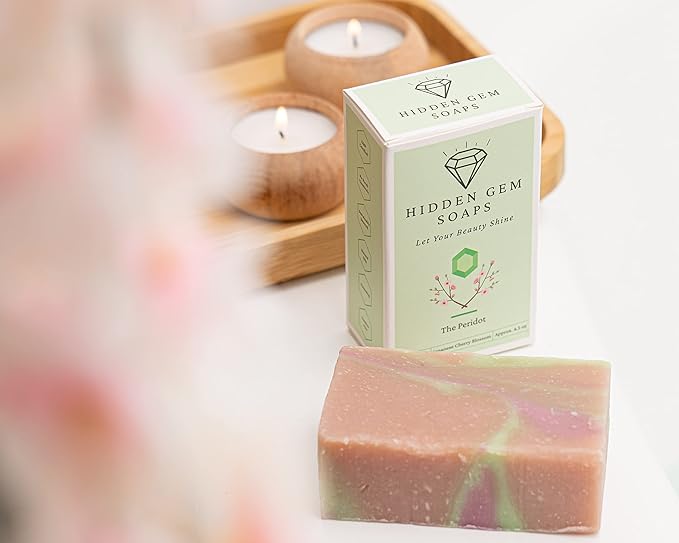 August Birthstone Peridot 3 Piece Gift Set All Natural Bar Soap, Bath Bomb, Shower Steamer Made in USA Palm Oil Free