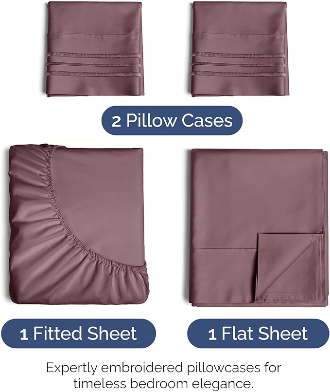 King Size 4 Piece Sheet Set - Extra Soft, Breathable & Cooling Sheets - Hotel Luxury Durable Bed Sheets for Women & Men - Deep Pockets, Easy-Fit & Wrinkle-Free Sheets - Cool Plum Oeko-Tex Bed Sheets