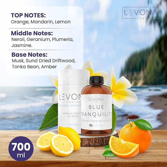 Levona Scent Pure Essential Oils: Blue Tranquility Essential Oils - Home Luxury Scents for Diffusers for Home, Hotel & Office - Scented Fragrance Oil Blends - Essential Oil for Humidifiers - 700 Ml
