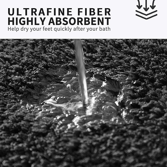FIFU Bathroom Rugs 17" W x 24" L, Bath Mat for Bathroom, Bedroom, Laundry Room & Kitchen, Non-Slip Rubber Latex Backing, Extra Soft and Absorbent Microfiber Carpet, Machine Washable Rug, Black
