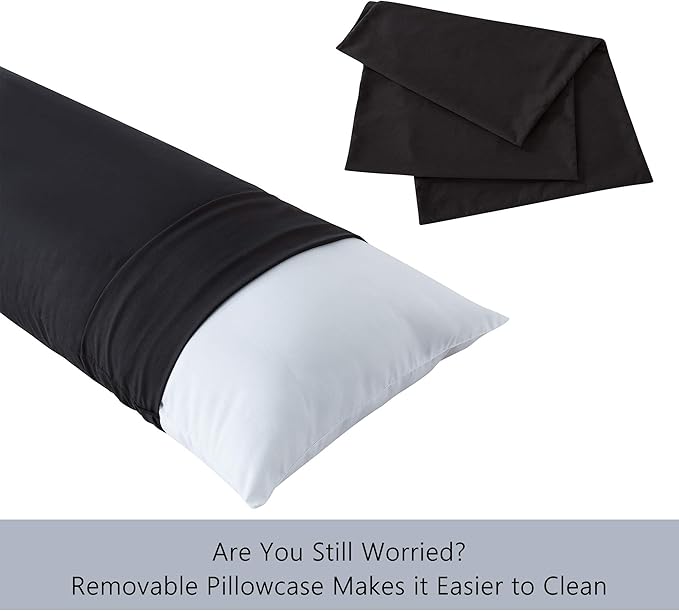 ELNIDO QUEEN Body Pillow with Pillowcase - Soft Long Bed Pillow for Adults - Breathable Full Body Pillow Insert for Sleeping, 20x54inches, Black