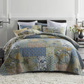 Cotton Bedspread Quilt Bedding Sets 3 Pieces Reversible Coverlet Sets Comforters Rustic Paisley Floral Patchwork Sage Green Bedspread, Queen Size