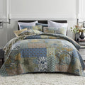 Cotton Bedspread Bedding Coverlet Quilt Sets, Reversible Vintage Branch Floral Bedspread comforters, (Rustic Sage Green Patchwork Pattern, King Size)