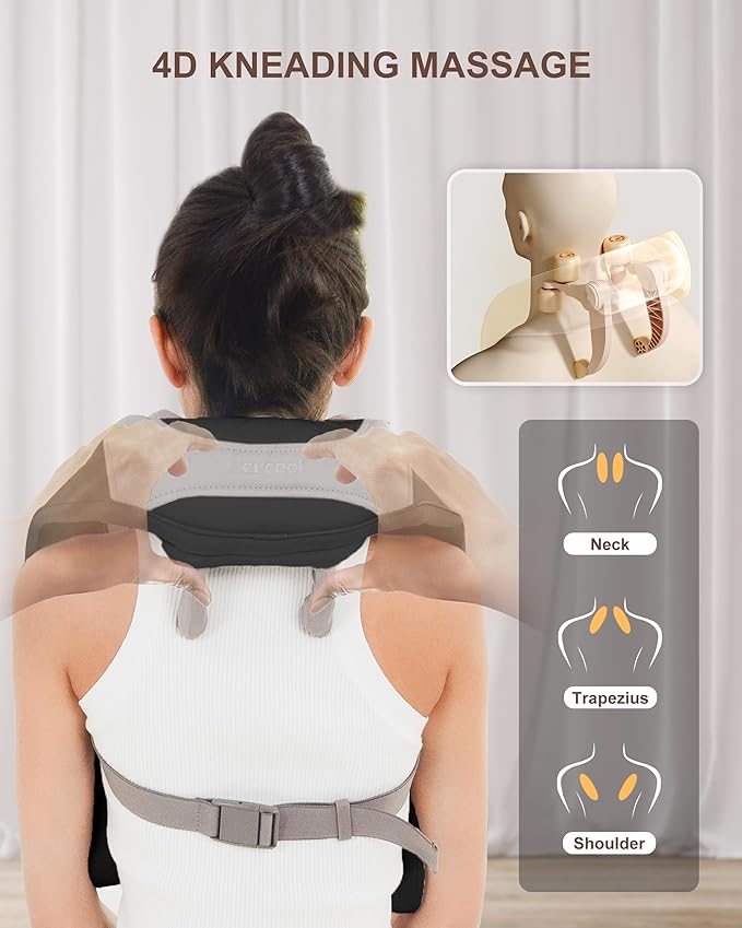 Cordless Neck and Shoulder Massager with Heat, Shiatsu Neck Back Massager Deep Tissue, 3 Massage Intensity & 2 Heating Area, Gifts for Women, Men