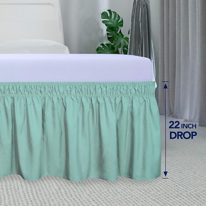 PureFit Wrap Around Ruffled Bed Skirt with Adjustable Elastic Belt - 22 Inch Drop Easy to Put On, Wrinkle Free Bedskirt Dust Ruffles, Bed Frame Cover for Twin, Twin XL and Full Size Beds, Baby Blue