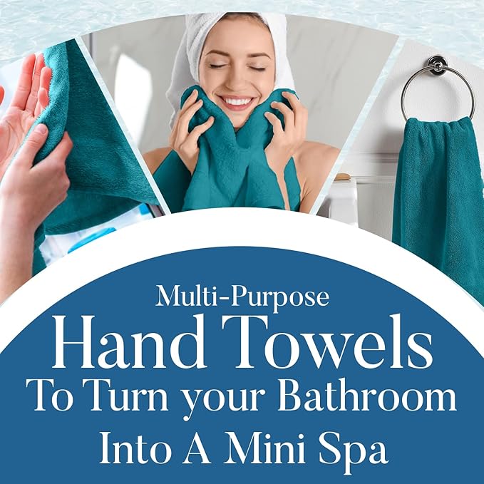 DAN RIVER 6-Pack Premium Hand Towels (16x28 Inches) - 100% Cotton, Ultra Soft, Lightweight, Highly Absorbent Towels for Bathroom, Spa, Gym, Salon, Hotel, and Travel - 550 GSM - Teal