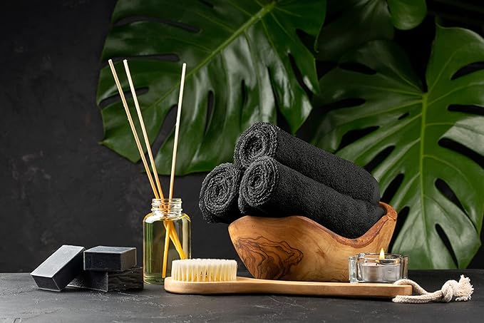 Softolle Salon Towels – Pack of 24 (16"x27") 100% Cotton Ring Spun (Not Bleach Proof) Ultra Soft, Highly Absorbent Hand Towels – Bulk for Spa, Gym & Salon (Black)