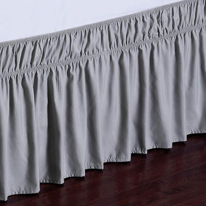 MEILA Wrap Around Bed Skirt Three Fabric Sides Elastic Dust Ruffled 24 Inch Tailored Drop,Easy to Install Fade Resistant-Grey, Twin/Full