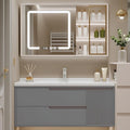 Cream Grey Sophisticated Bathroom Vanity - Bathroom Vanity with Smart Storage & Mirror Cabinet, Defogging, LED Light | Wall-Mounted Bathroom Storage Cabinet & Bathroom Vanity with Sink (Grey, 44IN)