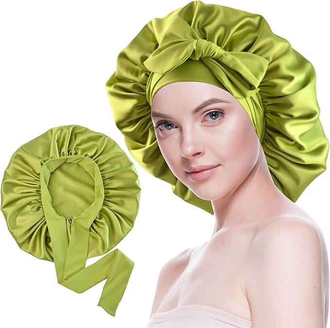 Silk Bonnet for Sleeping Women Satin Bonnet Double Layer Night Sleep Cap with Elastic Tie Band for Curly Natural Hair