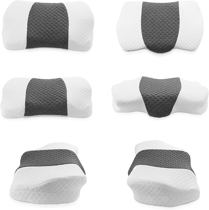 TOPPURE Cervical Neck Pillow with Breathable Pillowcase, Memory Foam Pillow Supportive for Neck & Shoulder Pain Relief for Side, Back, Stomach Sleepers(White&Grey)
