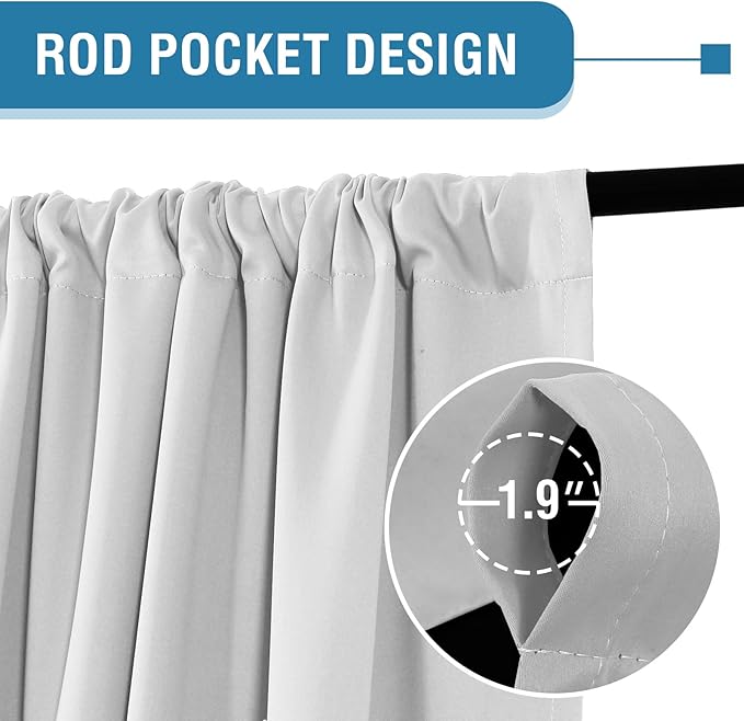 H.VERSAILTEX 100% Blackout Curtains for Bedroom Thermal Insulated Blackout Curtains 84 Inches Long Rod Pocket Window Drapes for Living Room with Black Liner 2 Panels Set, Greyish White