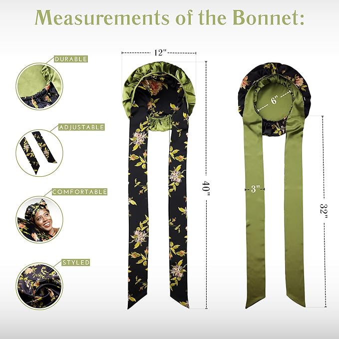 Wild Rose 100% Pure Silk Hair Bonnet Luxurious Reversible Wonder Loop Mulberry Silk for Curly Hair - Ultimate Sleeping Companion with Ties for Women - Handmade in USA