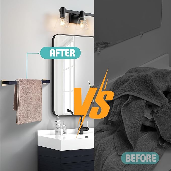 LANC 20-Inche Hand Towel Bars for Bathroom Wall Mount Black and Gold Bath Towel Racks Total-22” Towel Rods Stainless Steel Towel Rails for Restroom Hotel Towel Holder Towel Hanger, A8804GK-5P1