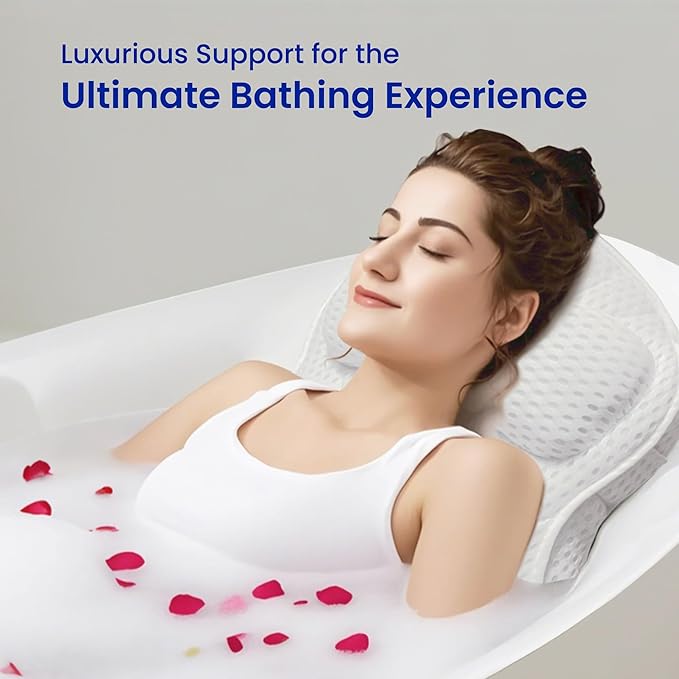 Bath Pillows for Tub Full Body, Large Mesh tub Pillow for Bathtub for Head, Neck and Back Support with Laundry Bag and Hanger for Quick Drying White