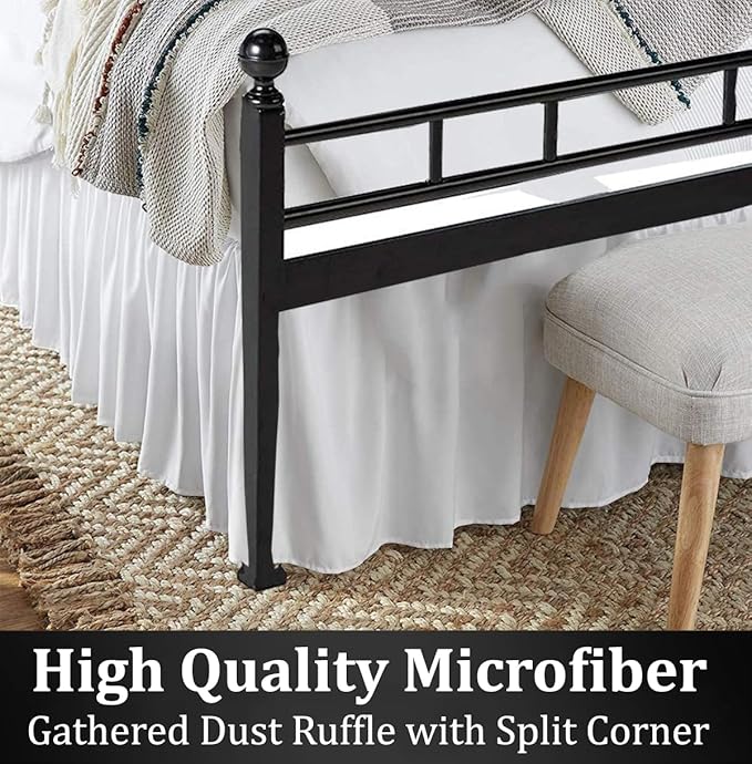 Ruffled Bed Skirt with Split Corners, White, Full 21 Inch Drop Bedskirt, Hotel Quality Brushed Microfiber Wrinkle Free Dust Ruffle Bed Skirt Full Size