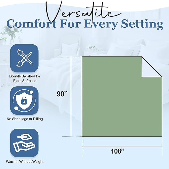 Thermee Micro Flannel King Size Blankets, Lightweight All Seasons Cozy Blanket, Throw Blankets for Home and Living Room, Comfy & Soft Blanket for Couch, Machine Wash, No Pilling - Clover