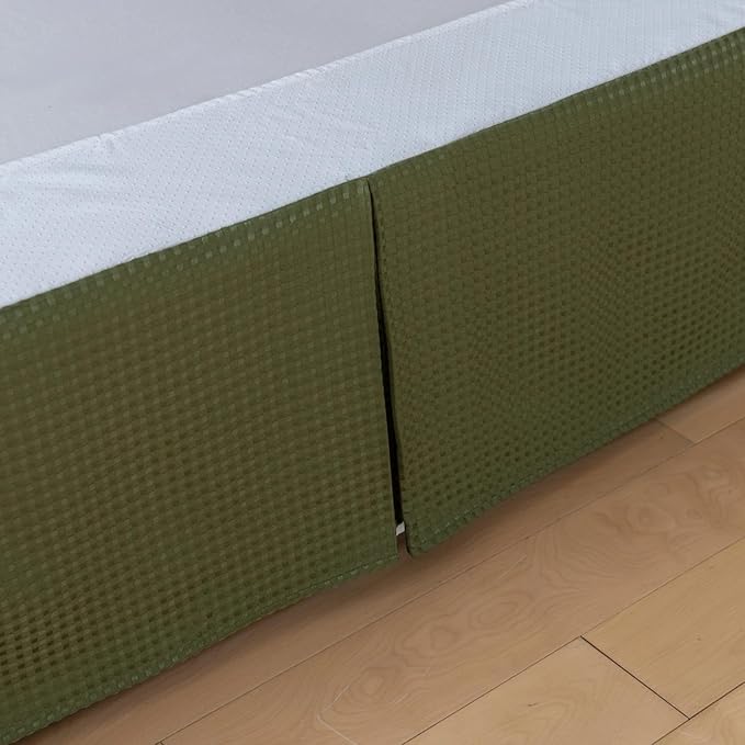 Full Bed Skirt, Wrap Around Bed Skirt with Pleated Corner, 18 Inch Drop Pleated Waffle Weave Bedskirts, Anti-Slip, Microfiber, Green, 18'' Full