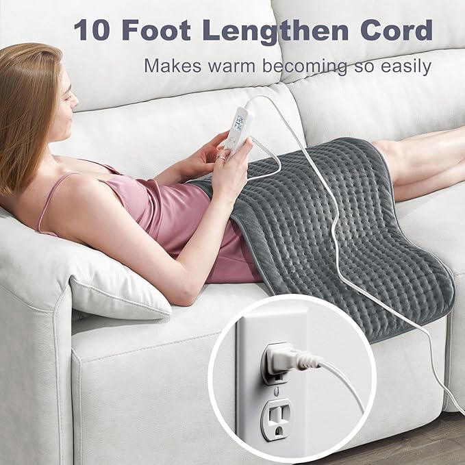 Heating Pad for Back Pain and Cramp Relief, Extra Large 17" x 33" Size Electric Heating Pad for Shoulder Neck Pain with 6 Temperature Level and 6 Timer Settings Auto Shut Off