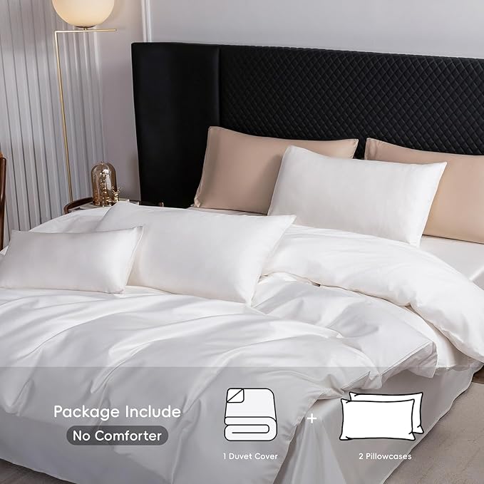 MooMee Duvet Cover Set 100% Extra Long Staple Cotton 600 Thread Count Silky Sateen Smooth Luxury Soft Breathable Durable Hotel Quality Bedding, 3 Pieces (White,California King 104"x98")