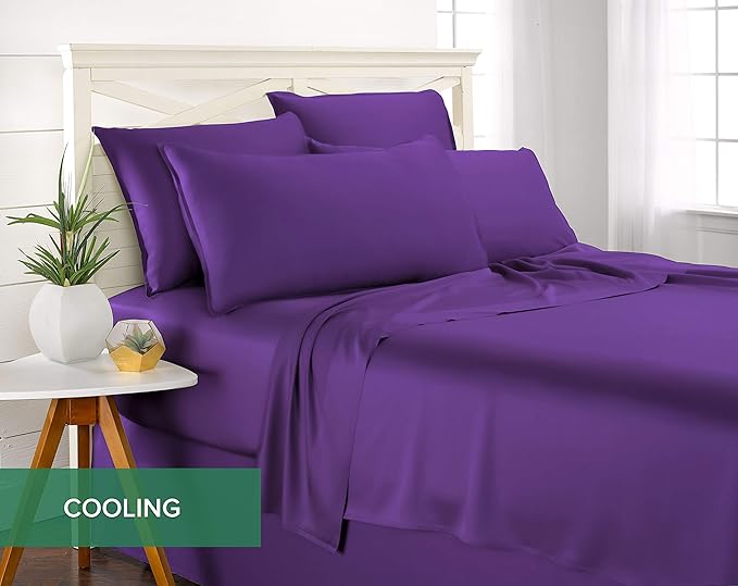 California King Sheets by Pure Bamboo, Genuine 100% Organic Viscose Derived from Bamboo Bed Sheet Set, Soft & Cooling, Double Stitching, Lifetime Quality Promise (California King, Purple)