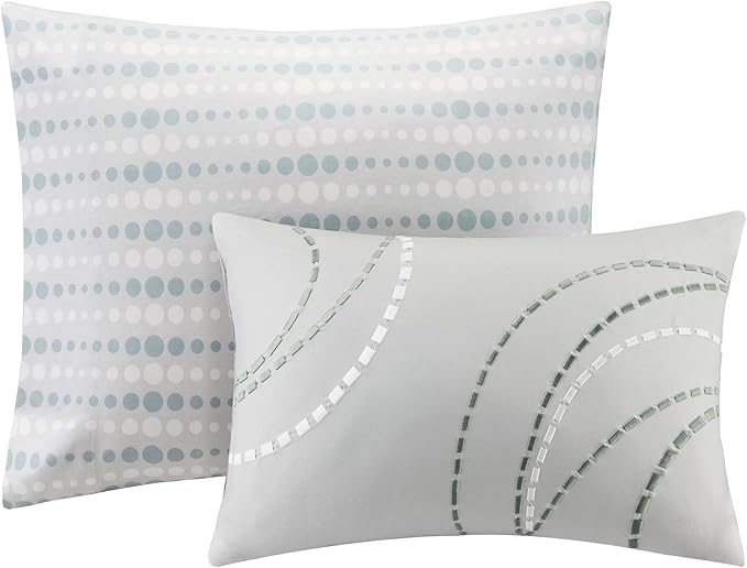 Madison Park Essentials Bed in a Bag Comforter, Vibrant Color Design All Season Down Alternative Cover with Complete Cotton Sheet Set, King(104"x92"), Knowles, Circular Aqua, 9 Piece