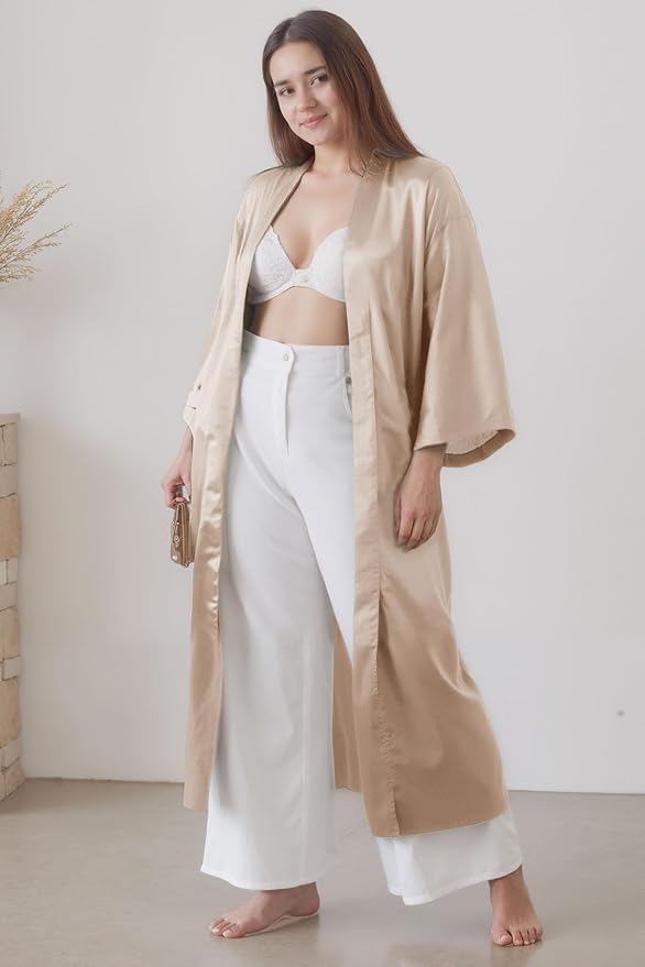 PRODESIGN Satin Kimono Robe Women Long Silky Kimono Bathrobe Sleepwear Wedding Bridesmaid Robe