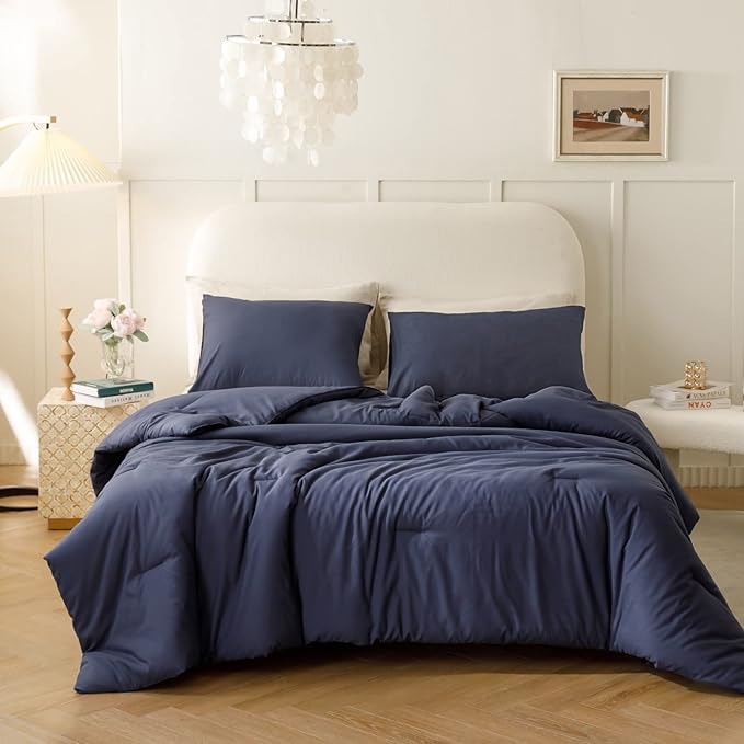ROSGONIA Twin/Twin XL Comforter Set for College Boys Girls Navy Blue, 1 Blue Comforter & 1 Pillowcase, Lightweight Kids Comforter Soft Dorm Bedding