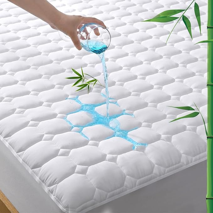 UNILIBRA Full Mattress Protector Waterproof Rayon from Bamboo, Deep Pocket Mattress Pad Cover Fit up to 6''- 19'', Breathable Soft Filling Quilted Fitted Mattress Topper