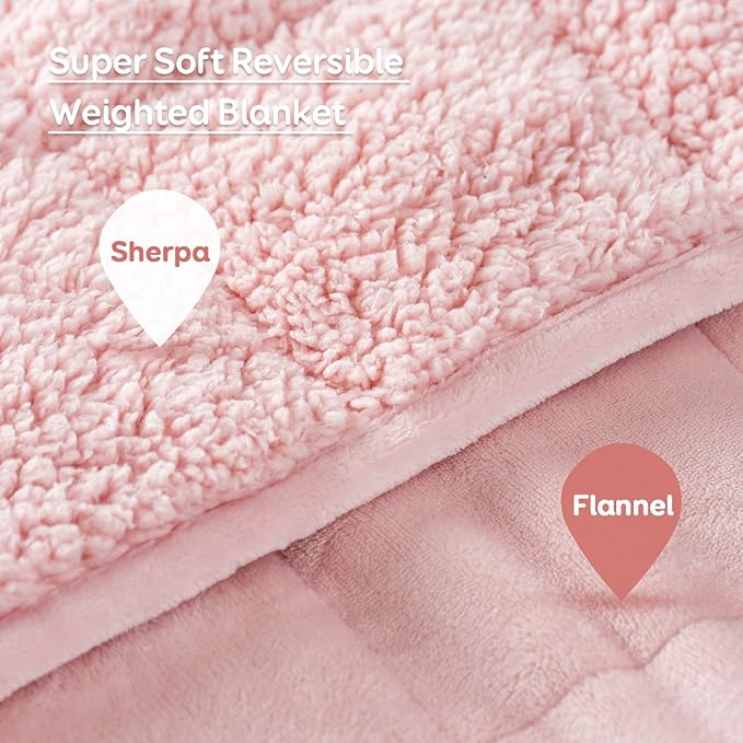 Sivio Sherpa Fleece Weighted Blanket for Adult, 15 lbs Heavy Fuzzy Throw Blanket with Soft Plush Flannel, Reversible Queen Size Super Soft Extra Warm Cozy Fluffy Blanket, 60x80 Inches Dual Sided Pink