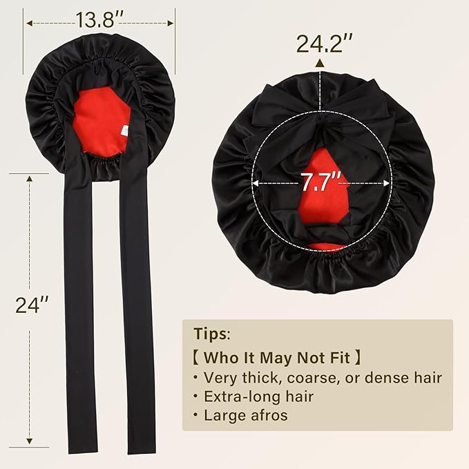 ZIMASILK 100% Mulberry Silk Bonnet for Sleeping Women Long Hair Double Layer Silk Hair Wrap with Tie Band Stay On Head (1Pc, Black)