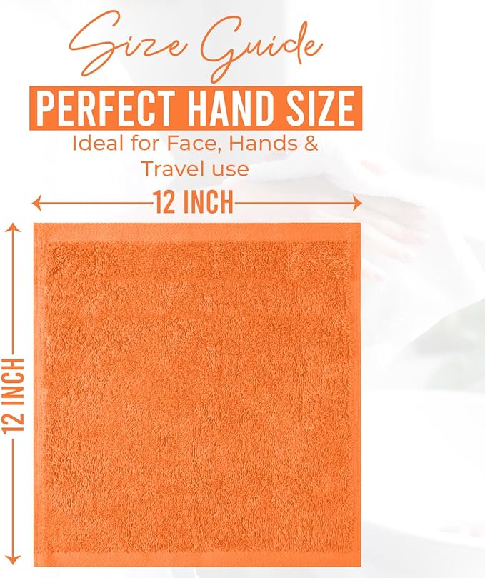 DAN RIVER 100% Cotton Wash Cloths 24 Pack [12x12] Soft & Absorbent washcloths for face, Gym, Hotels & Spa Perfect for Everyday Use Fingertip Towels, Orange