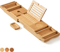 XcE Bathtub Caddy Tray Expandable to 105cm with Bamboo Book Stand and Soap Tray, Natural