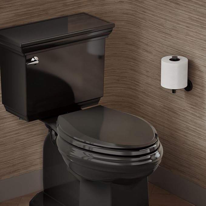 KOHLER 4636-RL-7 Cachet ReadyLatch Elongated Toilet Seat Slow Close, Soft Close Toilet Seat Quiet Lid, Contoured Grip-Tight Bumpers Installation Hardware, Apartment Essentials, Black