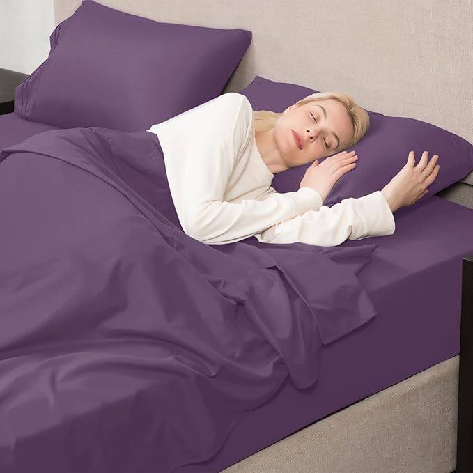 Mejoroom Twin Sheet Set - Hotel Collection Twin Sheets - Bedding Sheets & Pillowcases with Deep Pocket Fitted Sheet, Breathable, Wrinkle & Fade Resistant - 3 Piece(Purple)