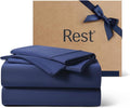 REST® Evercool®+ Cooling Sheet Set, King Size, Midnight Blue, Breathable Bed Sheets for Hot Sleeper and Night Sweats, with Pillowcases, with Ionic+ Self-Cleaning Silver Yarn for Sensitive Skin, 4PCS