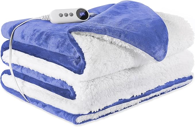 Electric Heated Blanket Throw 50"x60" - Soft Cozy Flannel & Sherpa Fabric Dual-Sided, 9 Heat Settings & 2-10 Hours Auto Off, Warming Heated Throw for Home Office, Machine Washable, Purple