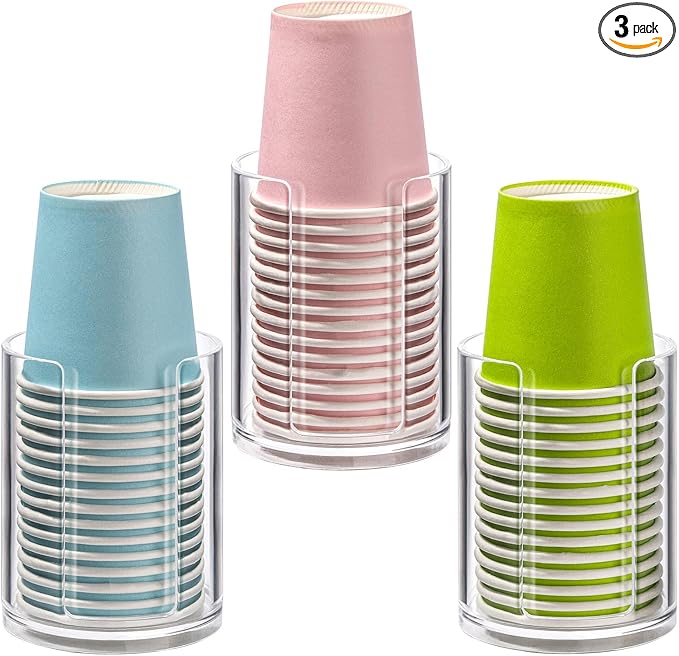3 Pack Bathroom Cup Dispenser 3 oz Countertop Storage Mouthwash Cups Holder, Plastic Small Disposable Paper Cup Holders for Bathroom Sink Counter
