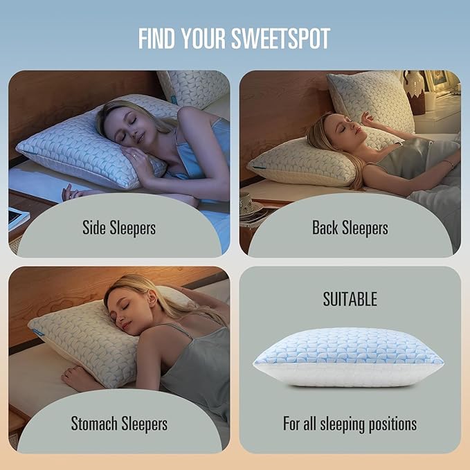 QUTOOL King Size Pillows Set of 2 – Firm Cooling Shredded Memory Foam, Adjustable Loft for Side, Back & Stomach Sleepers, CertiPUR-US Certified Foam, Machine-Washable Cover, Supportive & Breathable