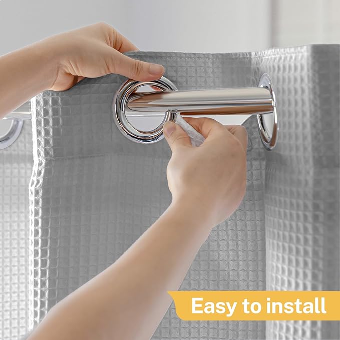 River Dream 54" W Stall Waffle No Hooks Shower Curtain with Snap in Liner,Cotton Blend Fabric Shower Curtain for Bathroom,Hotel Quality,Grey,54Wx80L