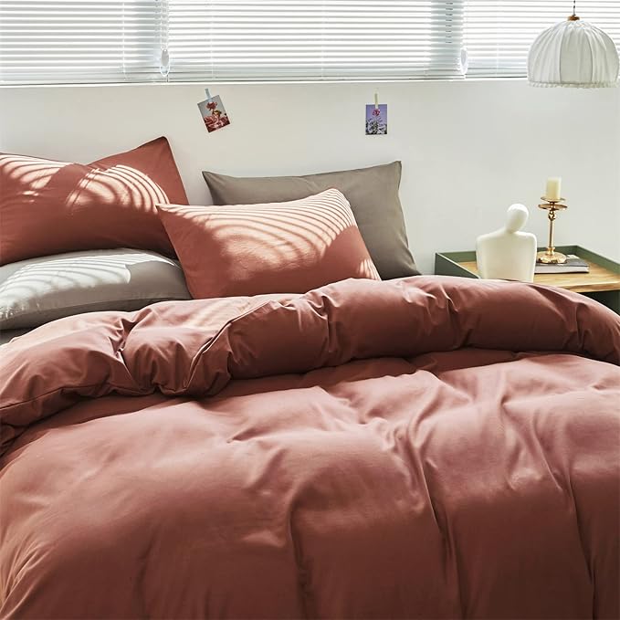 Cottonight Brick Red Comforter Set King Marroon Bedding Comforter Set Solid Modern Cotton Blackish Red Blanket Quilts Soft Simple Modern Breathable 3 Piece Hotel Quality Comforter Set for Women Men