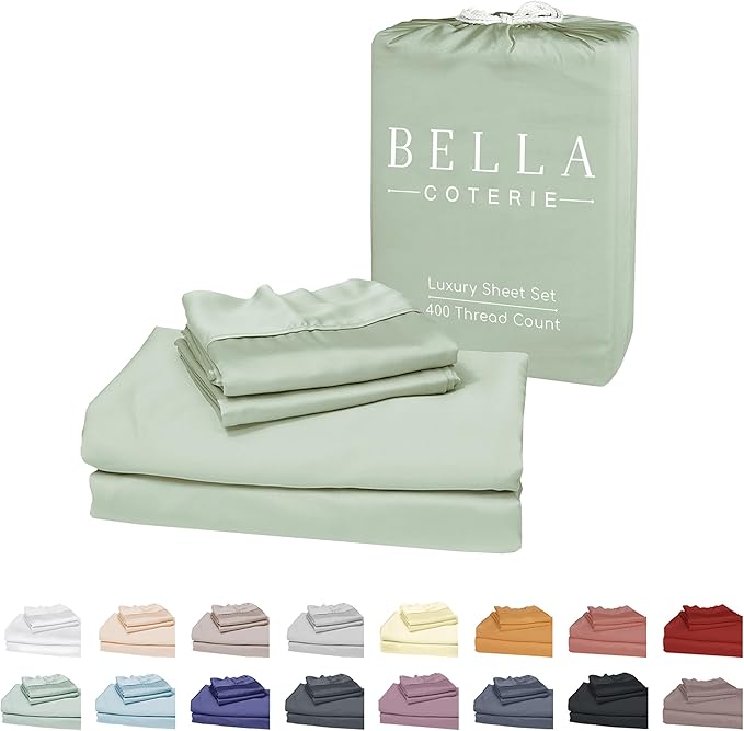 Bella Coterie Luxury Bamboo Viscose Full Size Sheet Set | 100% Organically Grown | Ultra Soft | Cooling for Hot Sleepers | 18" Deep Pocket [Sea Glass]