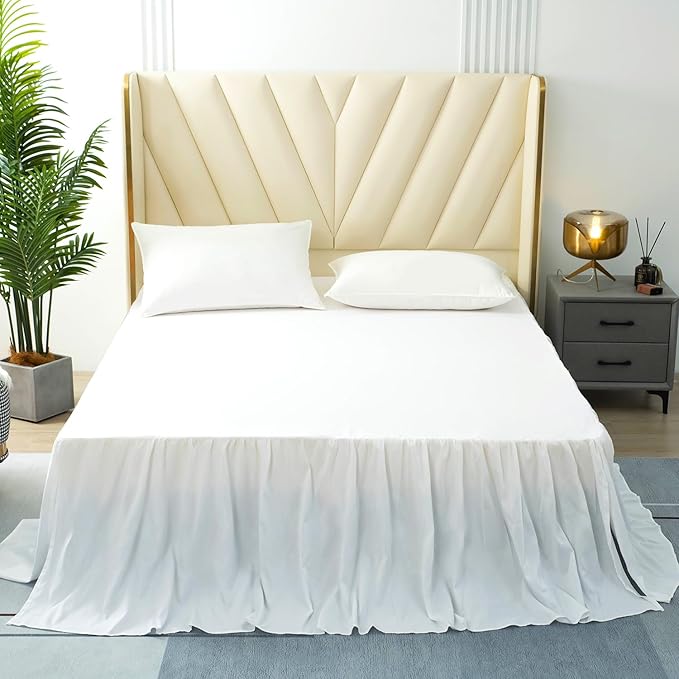 TSUTOMI Bed Skirt Twin Size Ruffled Bed Skirt with Split Corners, 22 Inch Drop Dust Ruffle Bed Skirts with Platform, Gathered Style, 100% Microfiber,White