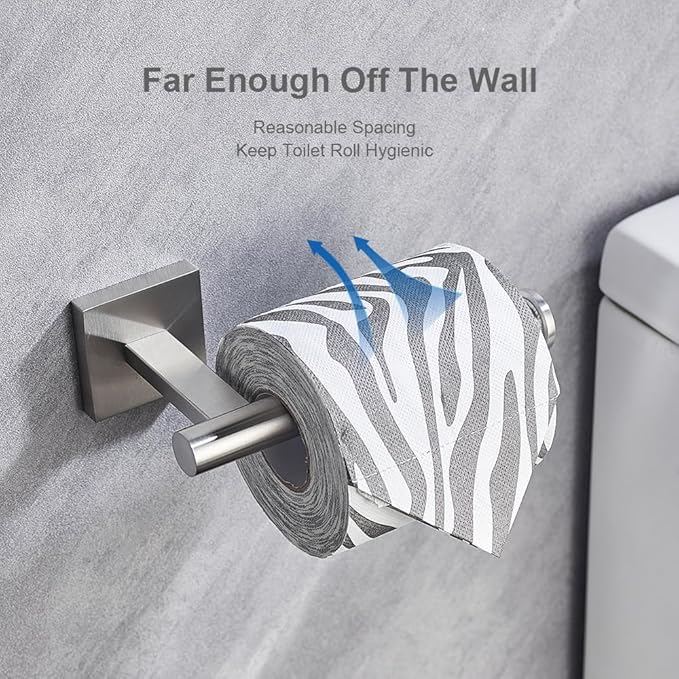 Premium 304 Stainless Steel Wall Mounted Toilet Paper Holder - Brushed Nickel Paper Roll Holder, Heavy-Duty Permanent Bathroom Toilet Tissue Holder, Modern & Durable Toilet Roll Holder